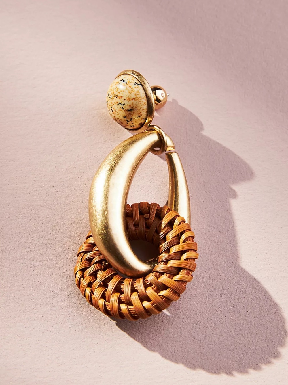 Anthropologie Gold and Tan Woven Hoop Drop Earrings - Picture 3 of 4